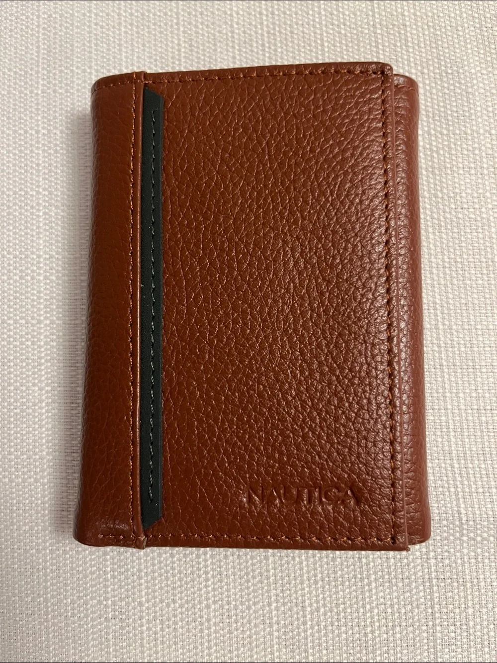 Nautica Brown and Black Leather Trifold Card Holder Wallet